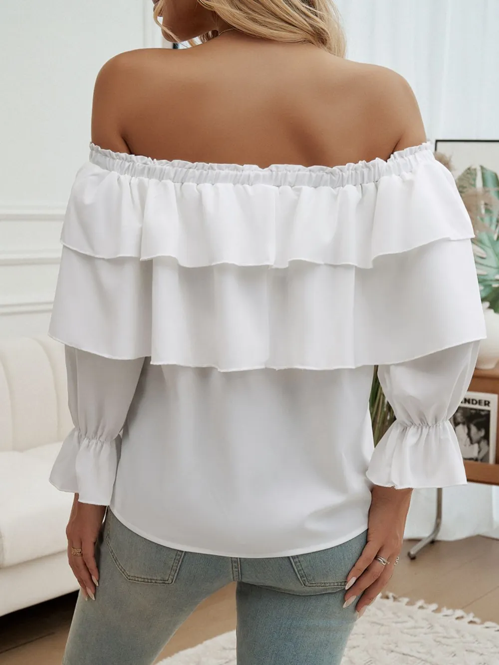 Off-Shoulder Flounce Sleeve Blouse, image 8