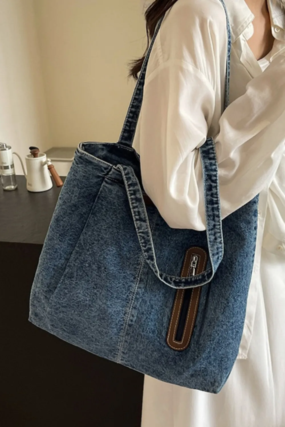 Medium Denim Tote Bag, image 13