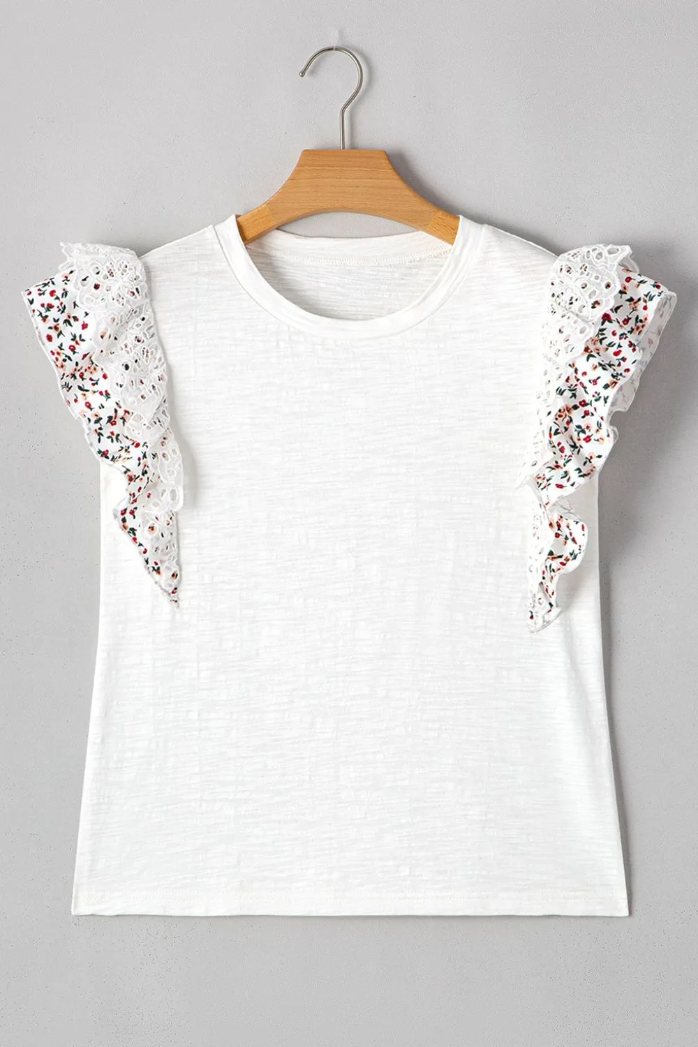 Floral Lace Eyelet Patched Butterfly Sleeve Blouse, image 10
