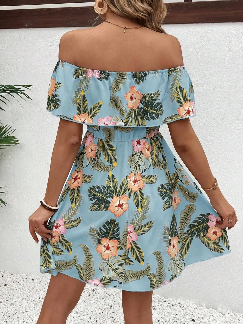 Printed Off Shoulder Mini Dress, image 5