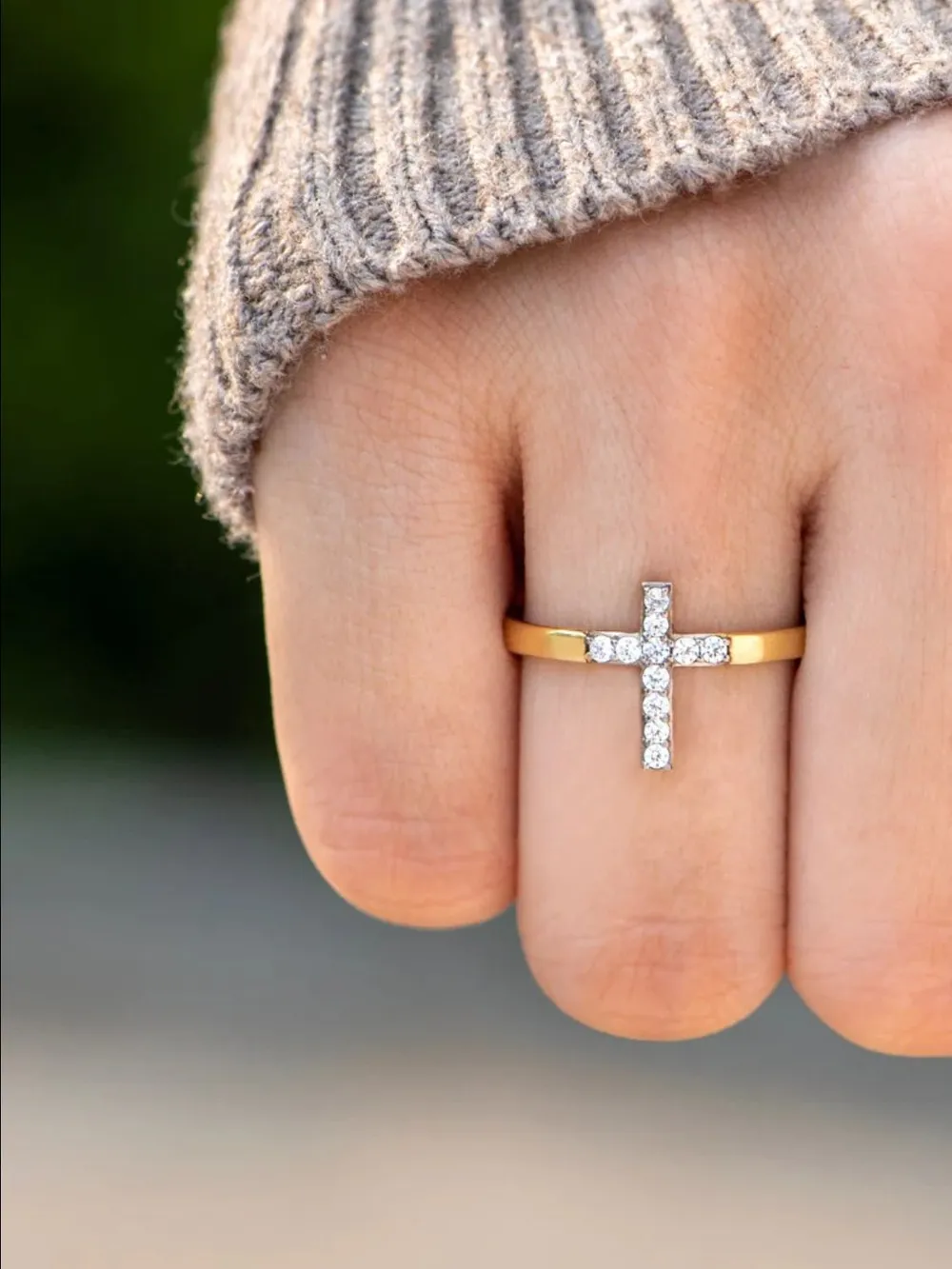 925 Sterling Silver Inlaid Zircon Cross Ring, image 3