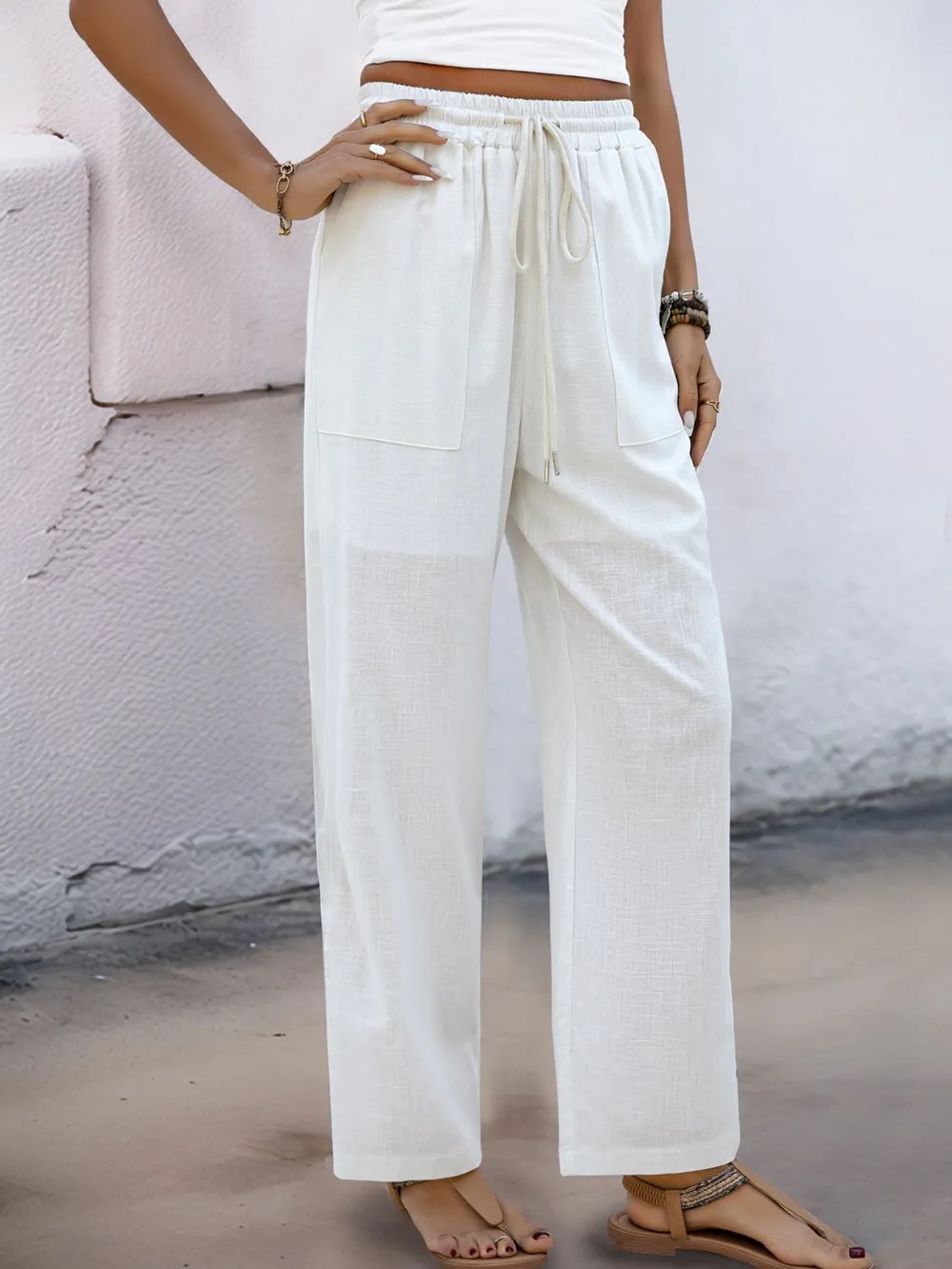 Drawstring Wide Straight Pants, image 6