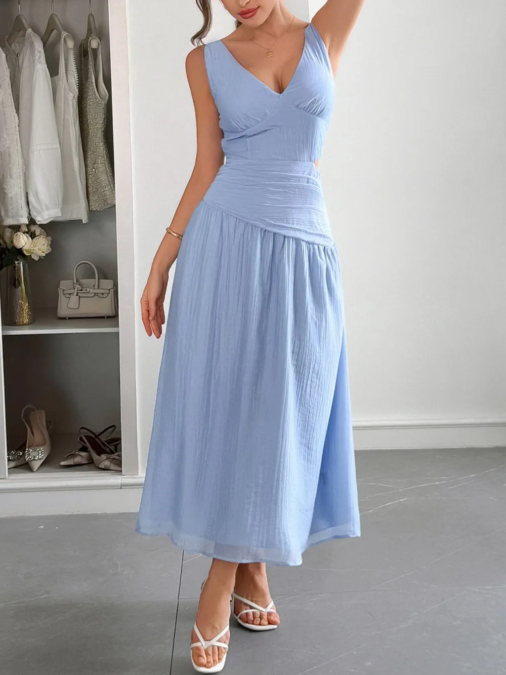 Cutout V-Neck Sleeveless Midi Dress, image 8