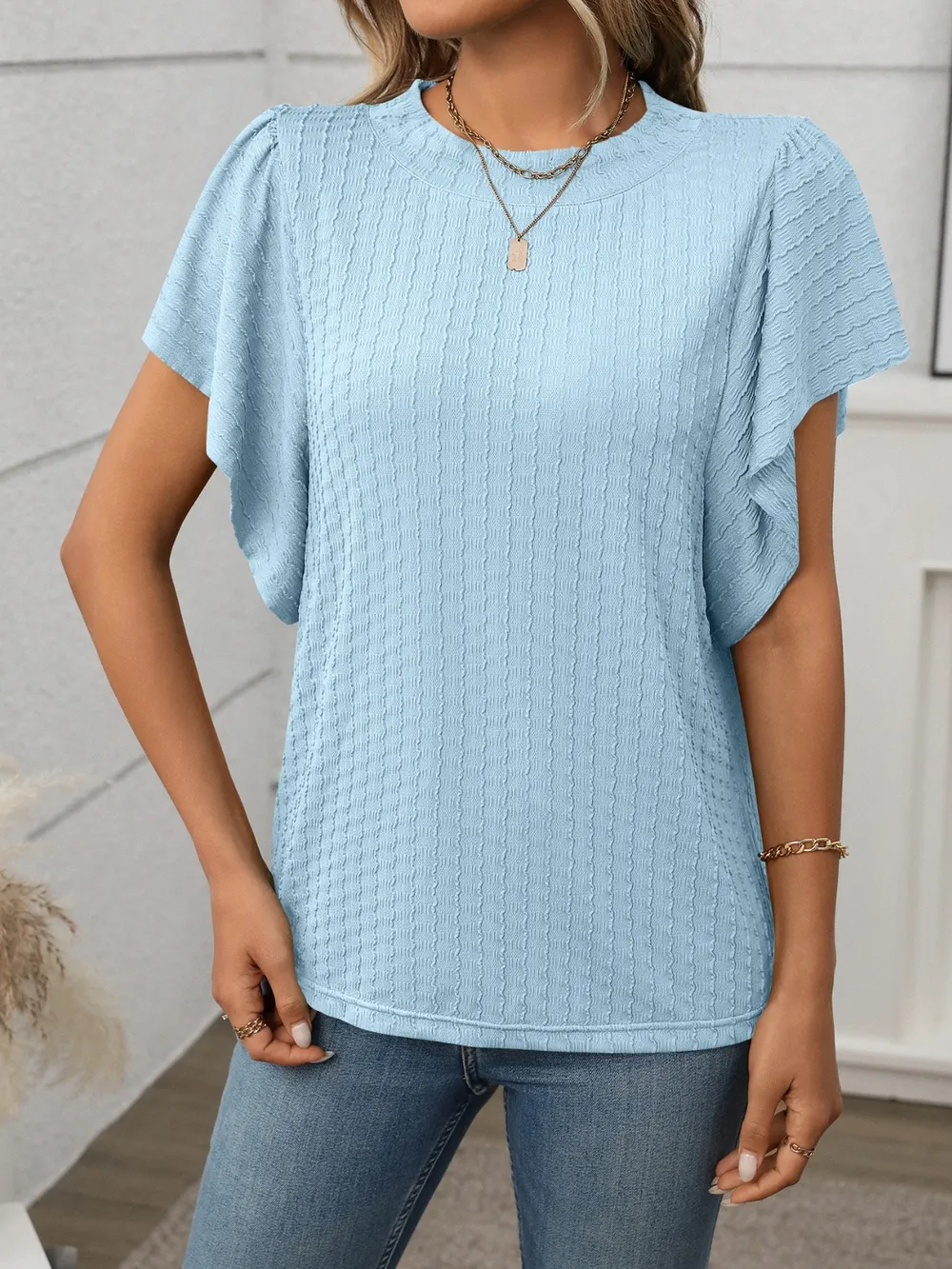 Round Neck Flutter Sleeve T-Shirt, image 22