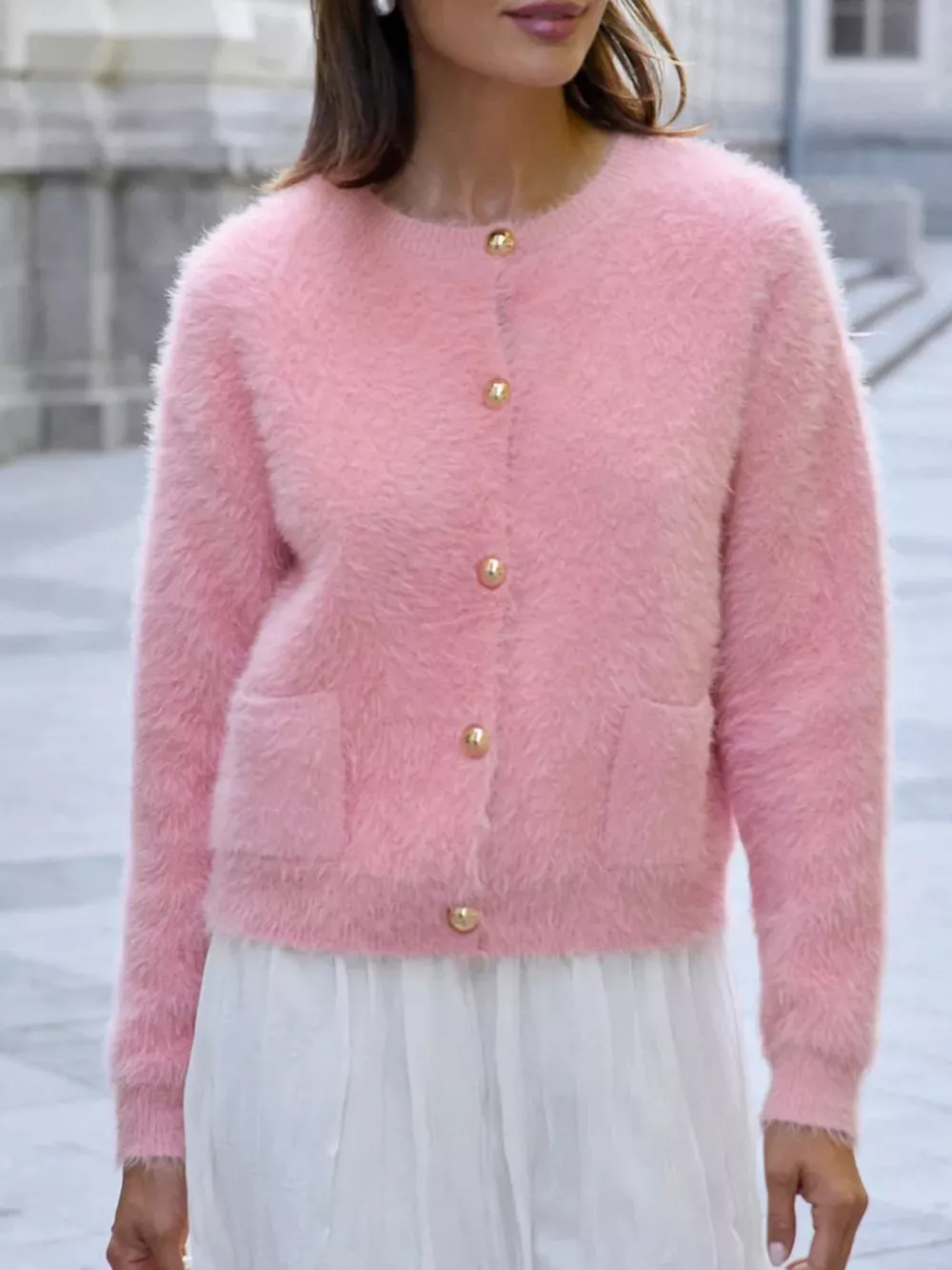 Fluffy Knit Button Up Cardigan, image 2