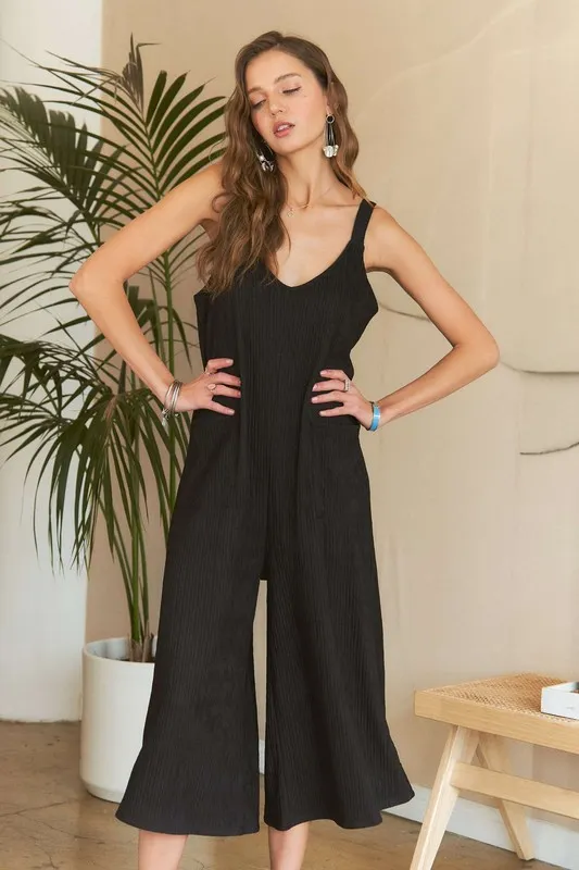 Black Textured Wide-Leg Jumpsuit, image 3