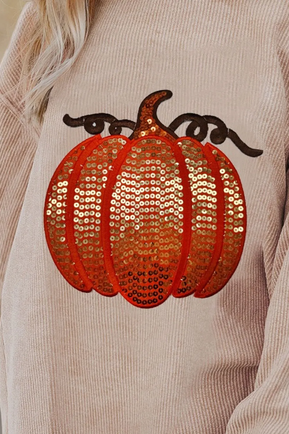 Sequin Pumpkin Round Neck Long Sleeve Sweatshirt, image 5