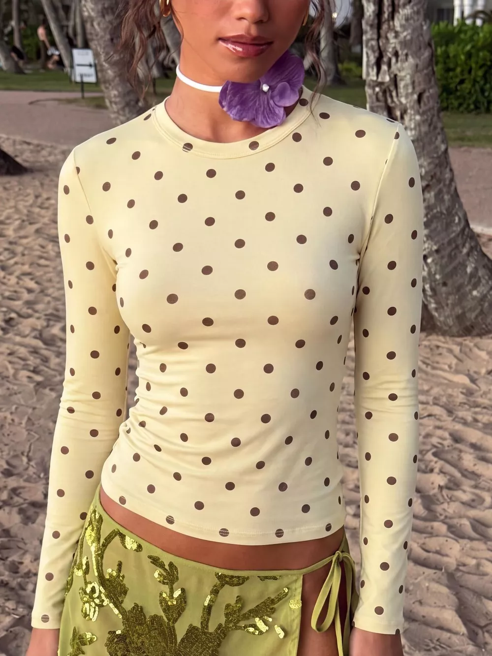 Long Sleeve Polka Dot Slim Fit T-Shirt, image 7