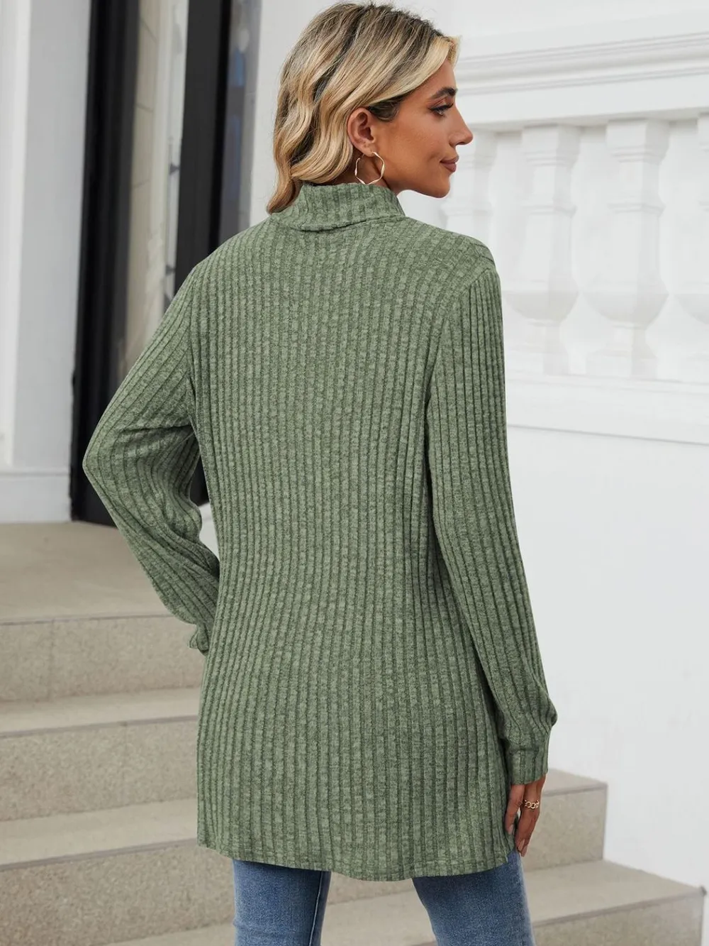 Ribbed Mock Neck Long Sleeve T-Shirt, image 20