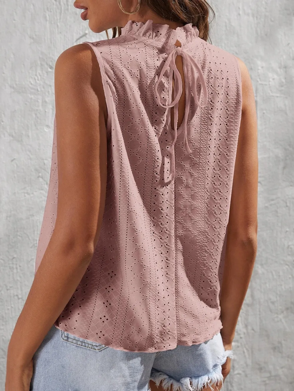 Tied Eyelet Mock Neck Tank, image 9