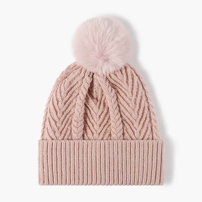 Cable Knit Solid Color Hat with Pompom, image 7