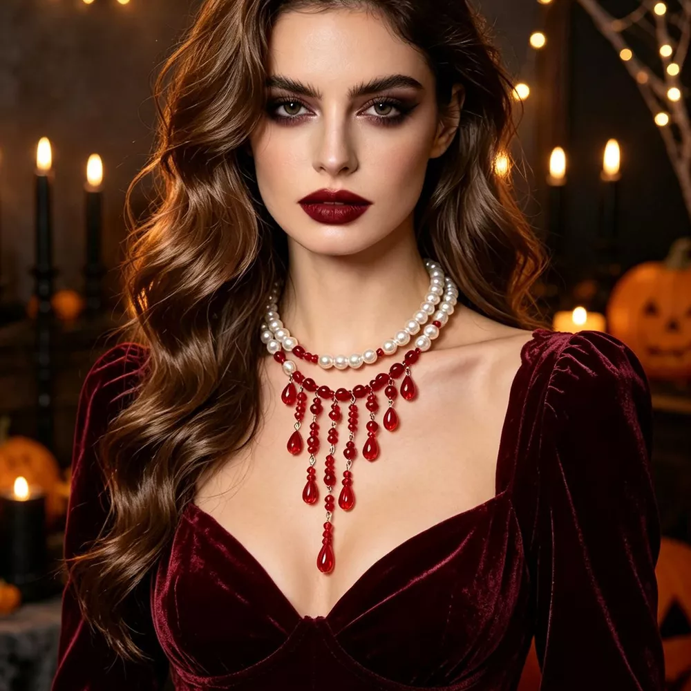 Halloween Teardrop Beaded Double Layered Necklace, image 8