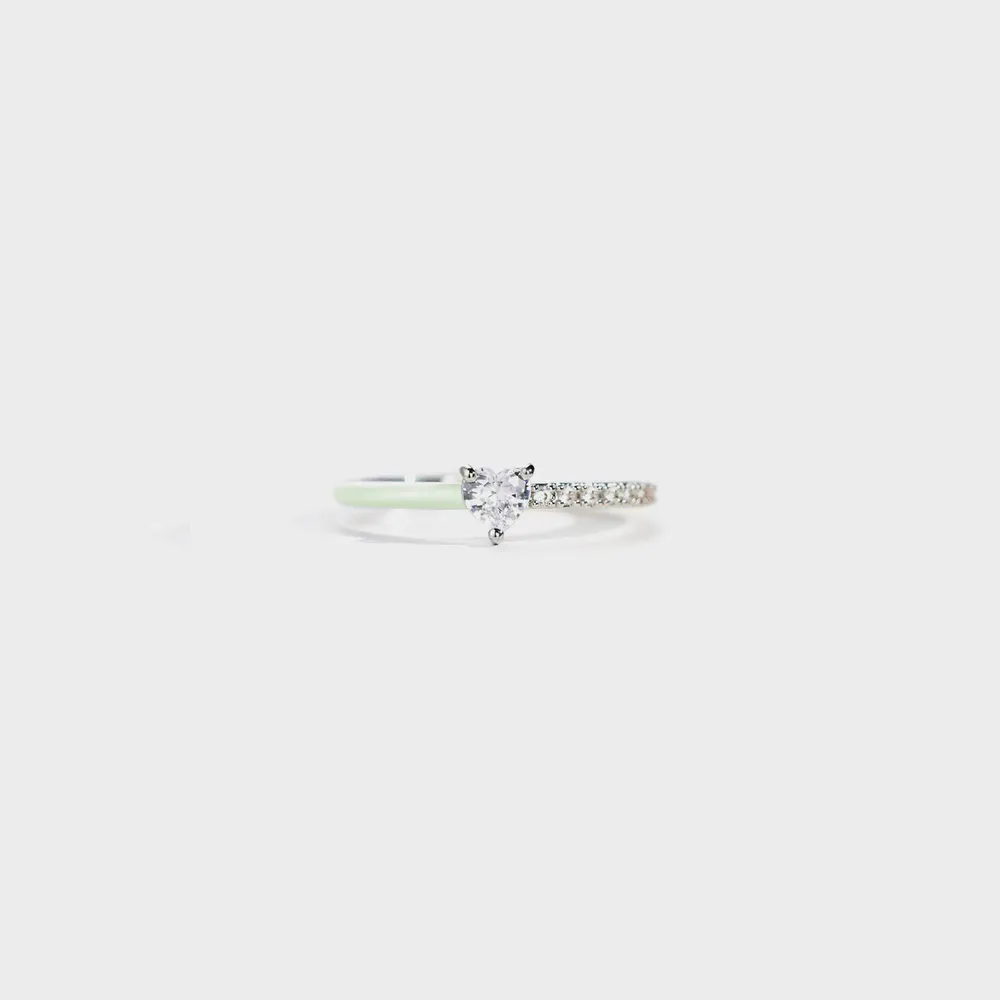 Heart Shape Inlaid Zircon Enamel Ring, image 7