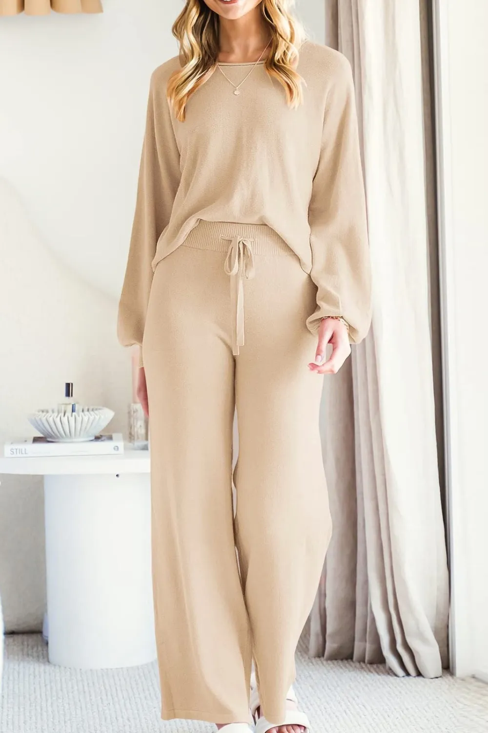 Round Neck Long Sleeve Top and Pants Set, image 25