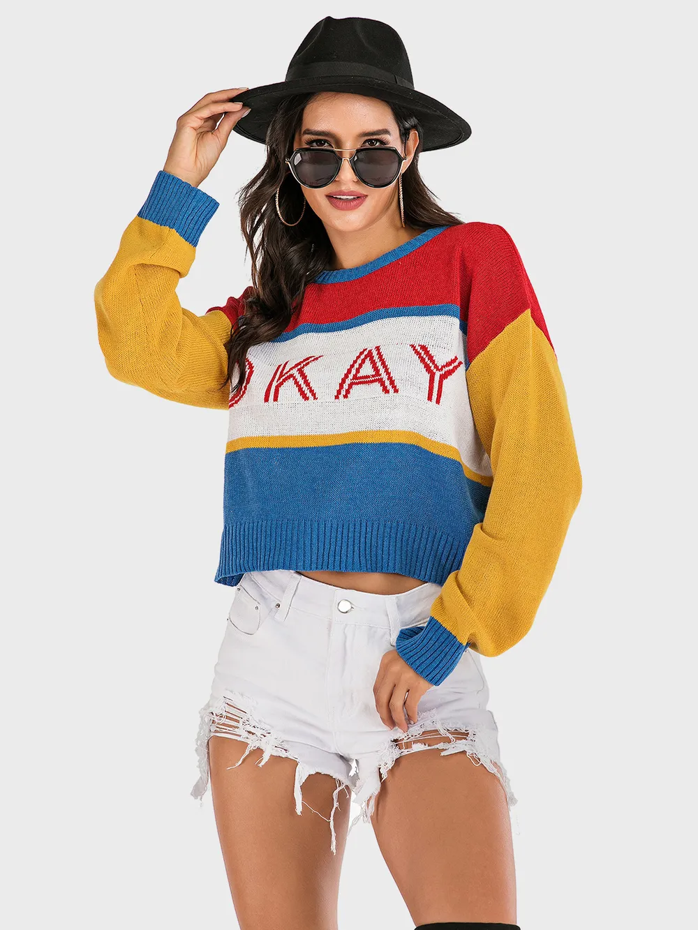OKAY Contrast Dropped Shoulder Long Sleeve Sweater, image 3