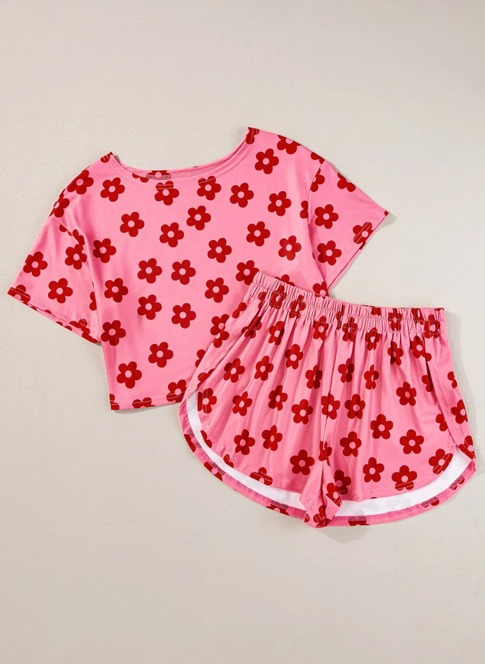 Floral Cropped Tee and Shorts Lounge Set, image 4