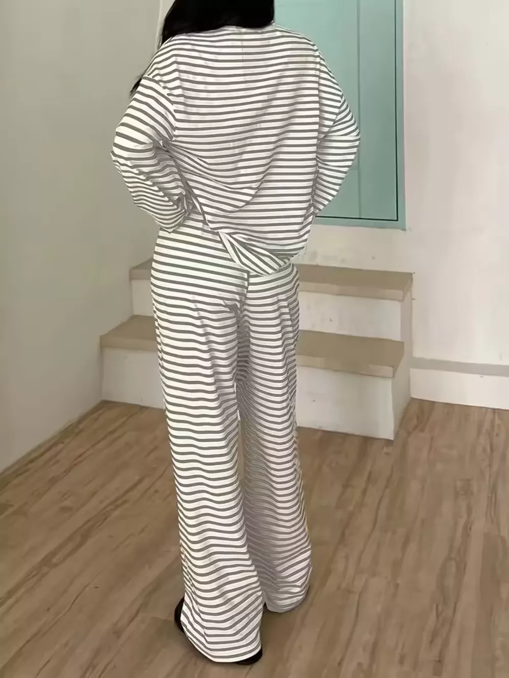 Striped Round Neck Top and Pants Set, image 14