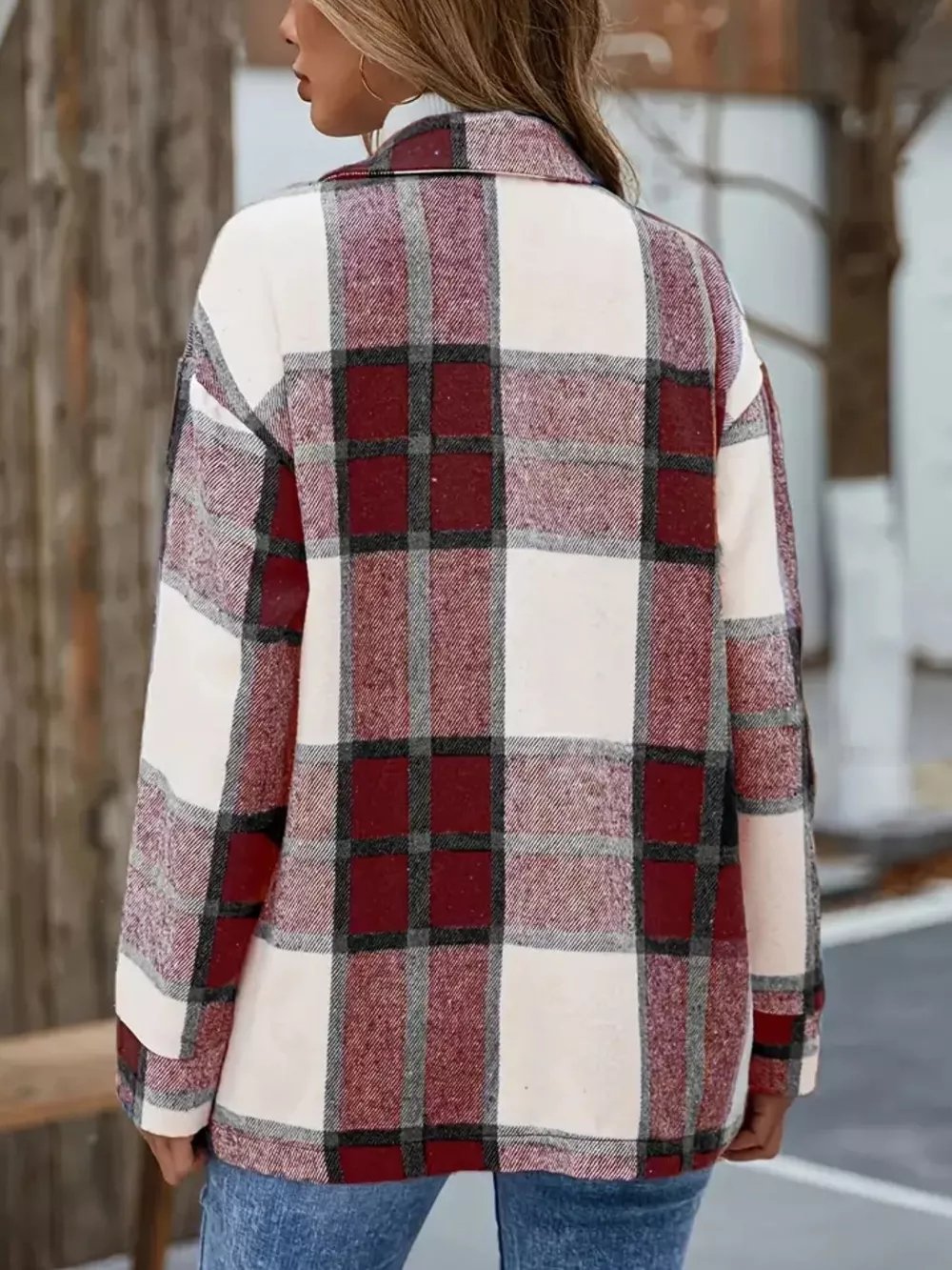Plaid Button-Up Long Sleeve Shacket, image 9