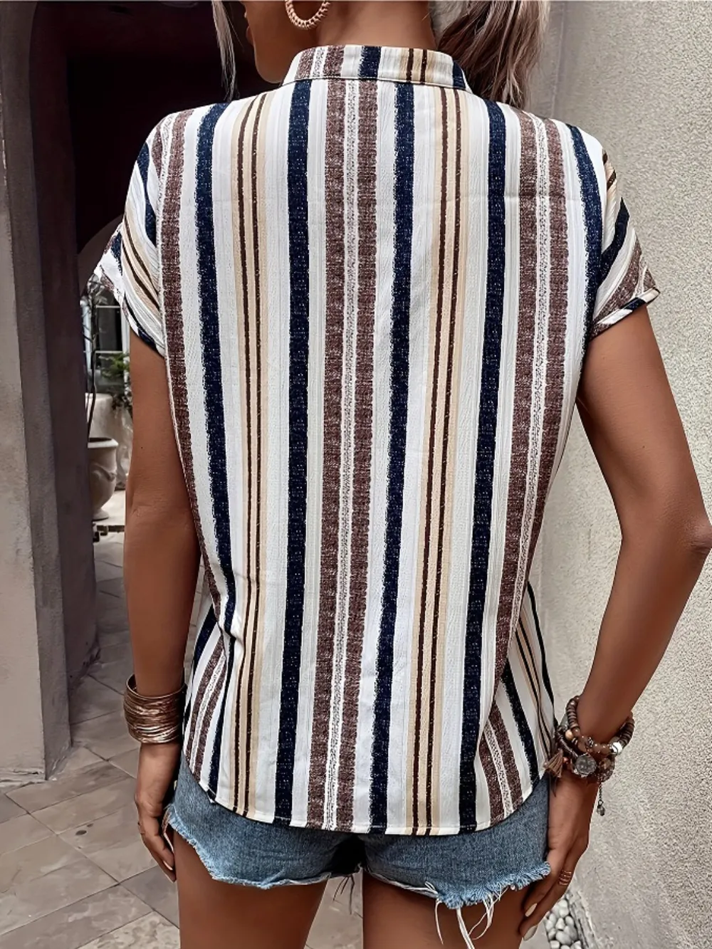 Striped Notched Short Sleeve Shirt, image 11
