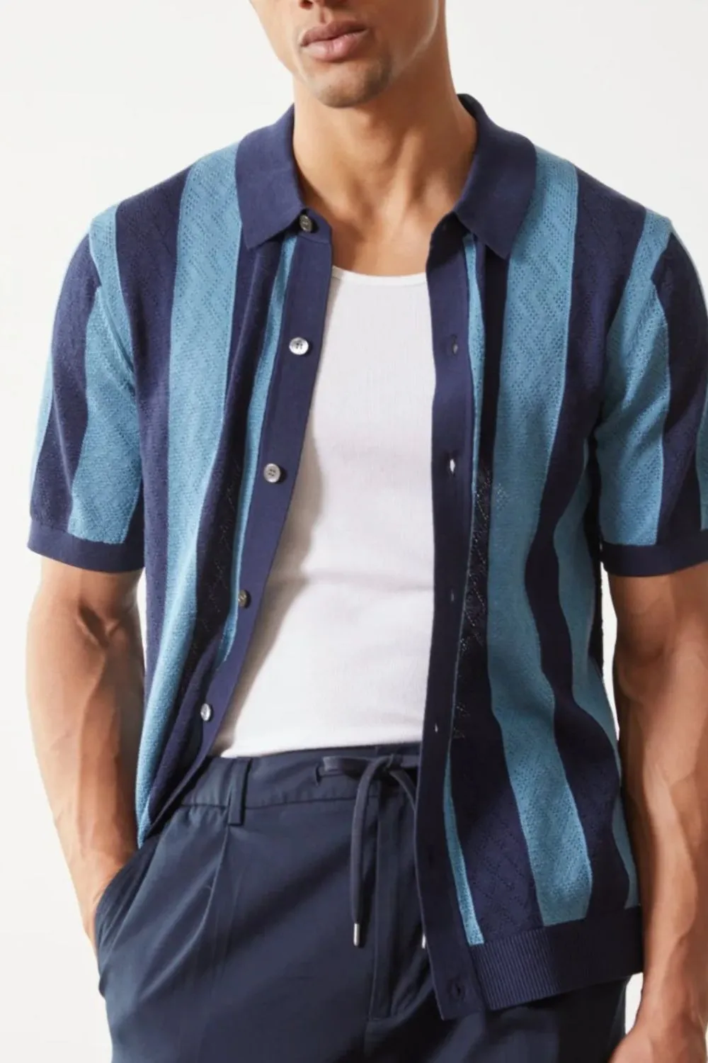 Men's Plus Size Striped Button Down Short Sleeve Shirt, image 5