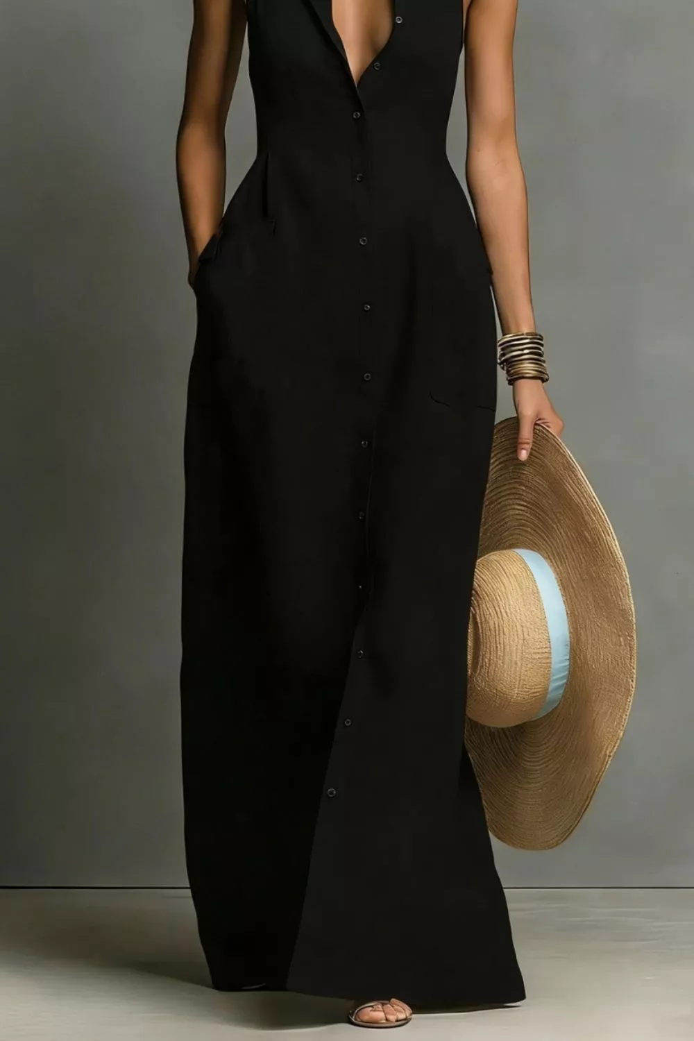 Sleeveless Button-Down Maxi Dress, image 6