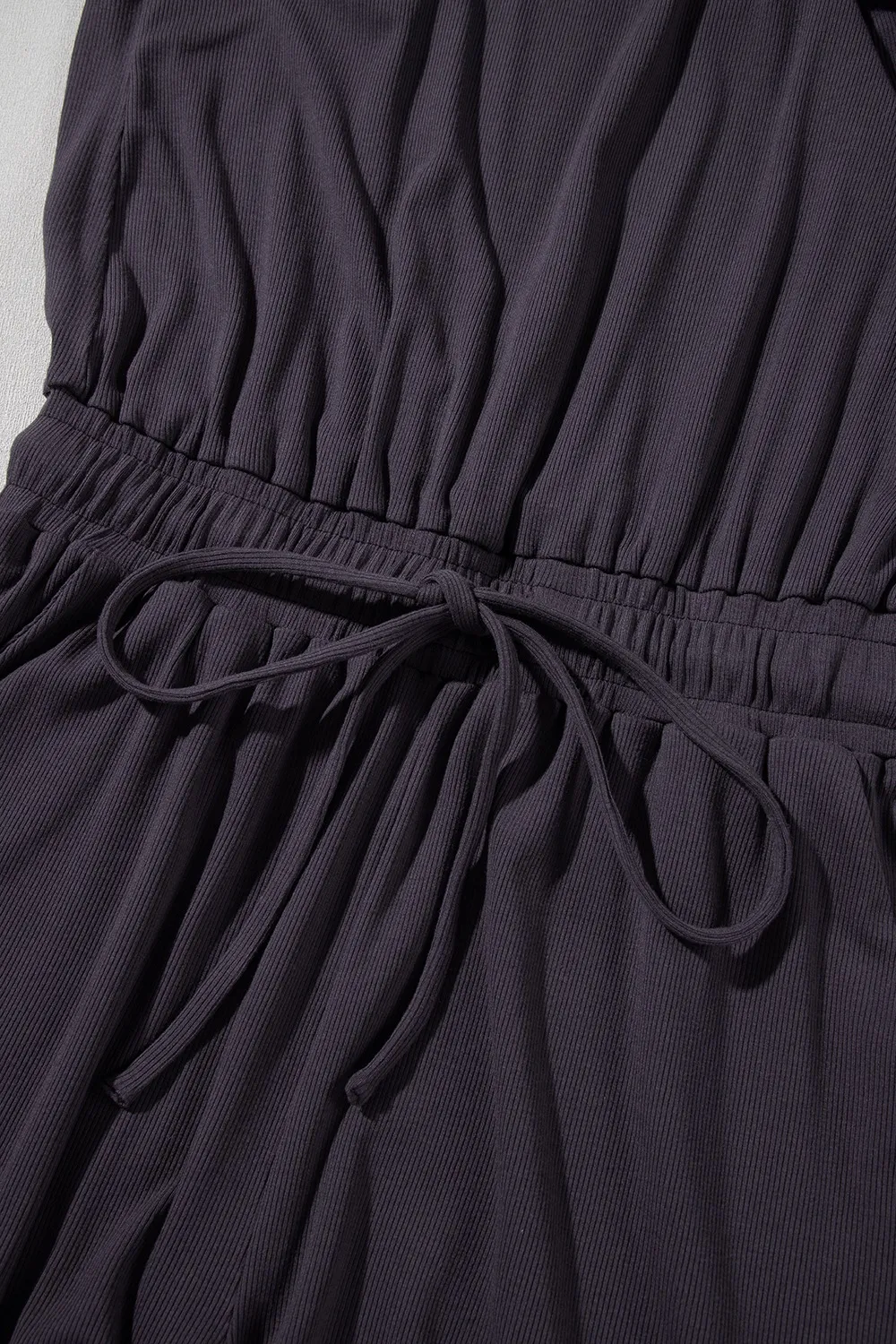 Knit Open Back Cap Sleeve Drawstring Romper, image 8