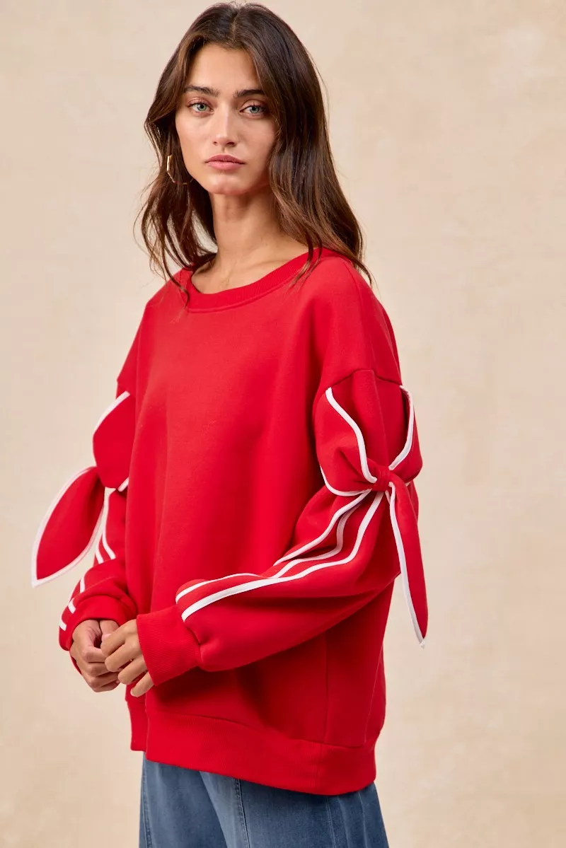 Bow Detail Sleeves Fleece Sweatshirt, image 14