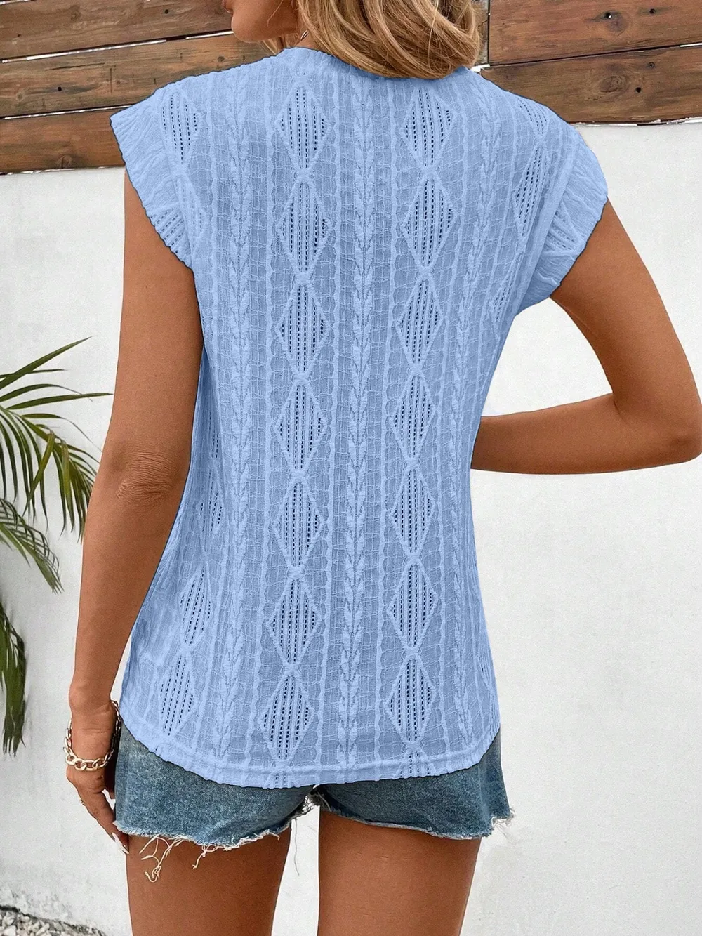 Eyelet Round Neck Cap Sleeve Top, image 12