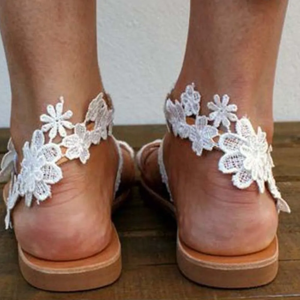 Lace Flower Toe Ring Flat Sandals, image 3