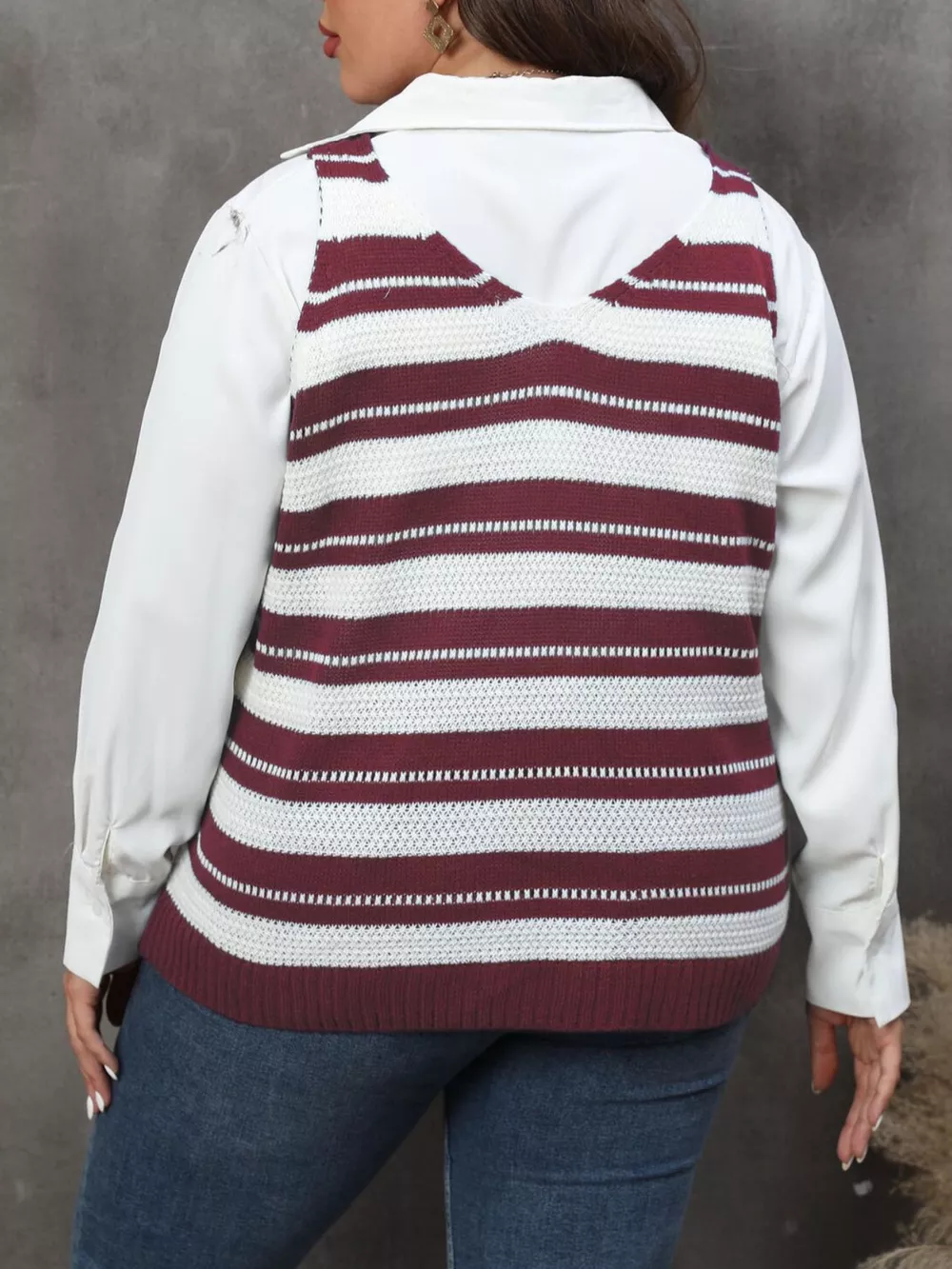 Plus Size Striped V-Neck Knit Sweater Vest, image 9