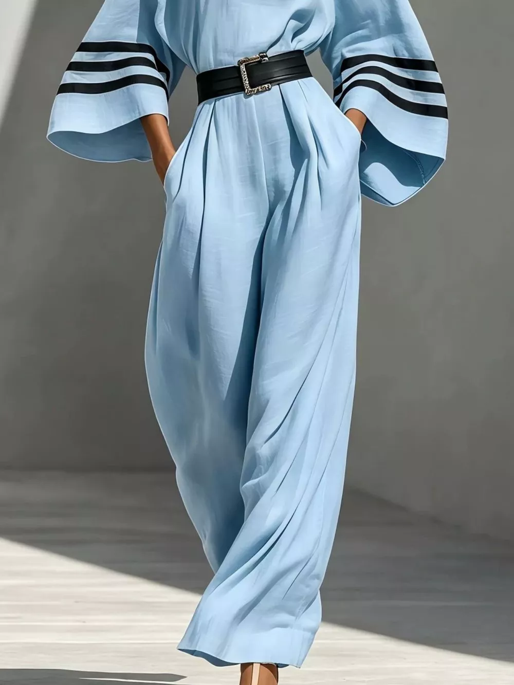 Wide Sleeve and Contrast Striped Jumpsuit, image 6