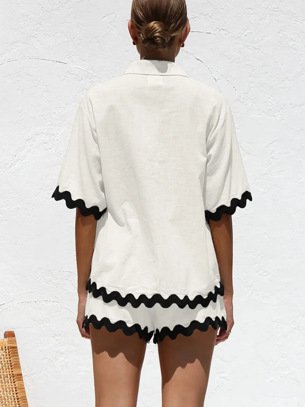 Contrast Trim Half Sleeve Top and Shorts Set, image 4