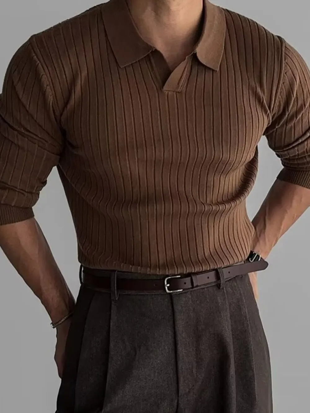 Men's Plus Size Collared Neck Long Sleeve Polo, image 7