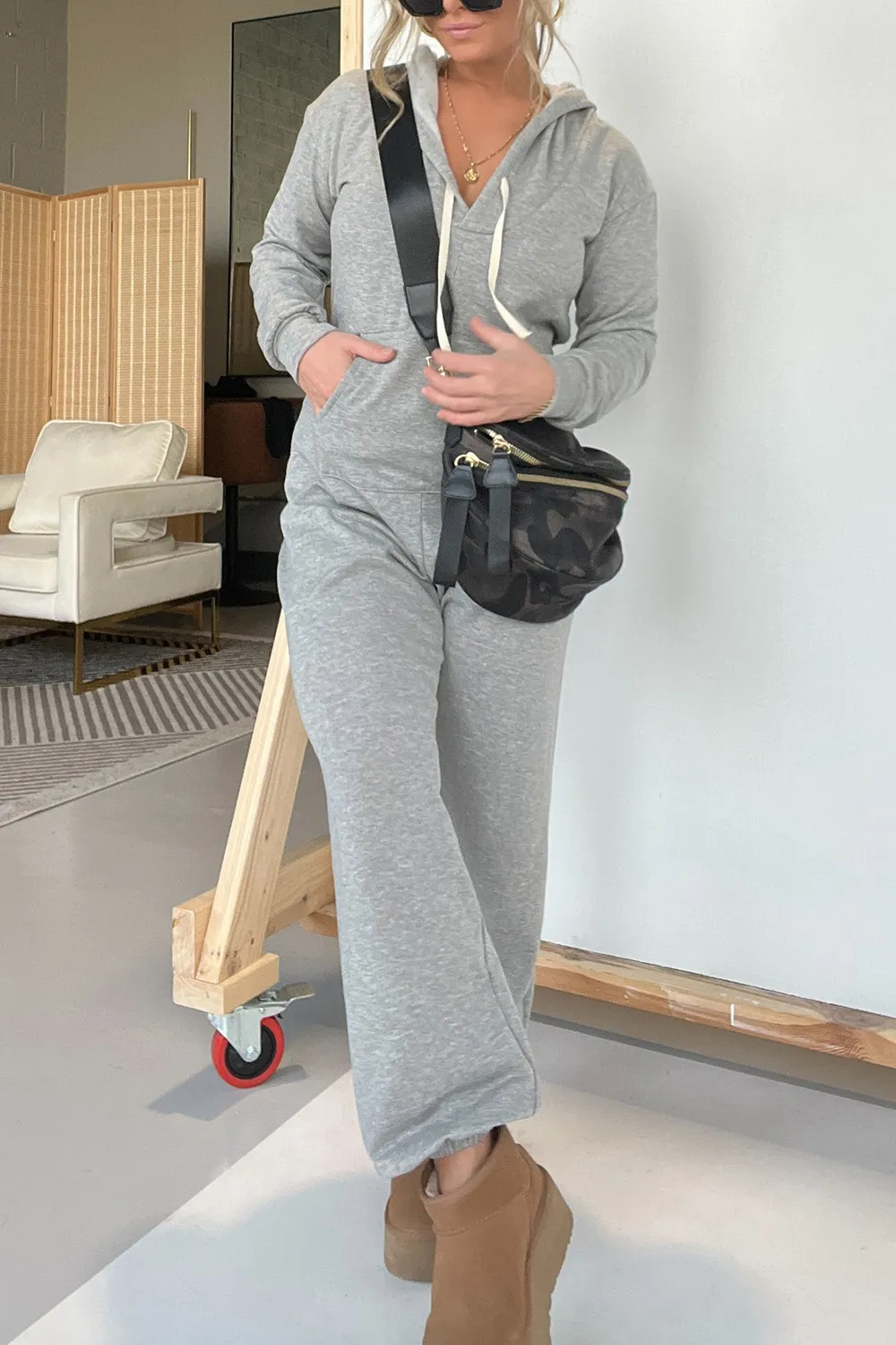 Full Size Drawstring Long Sleeve Jumpsuit, image 2