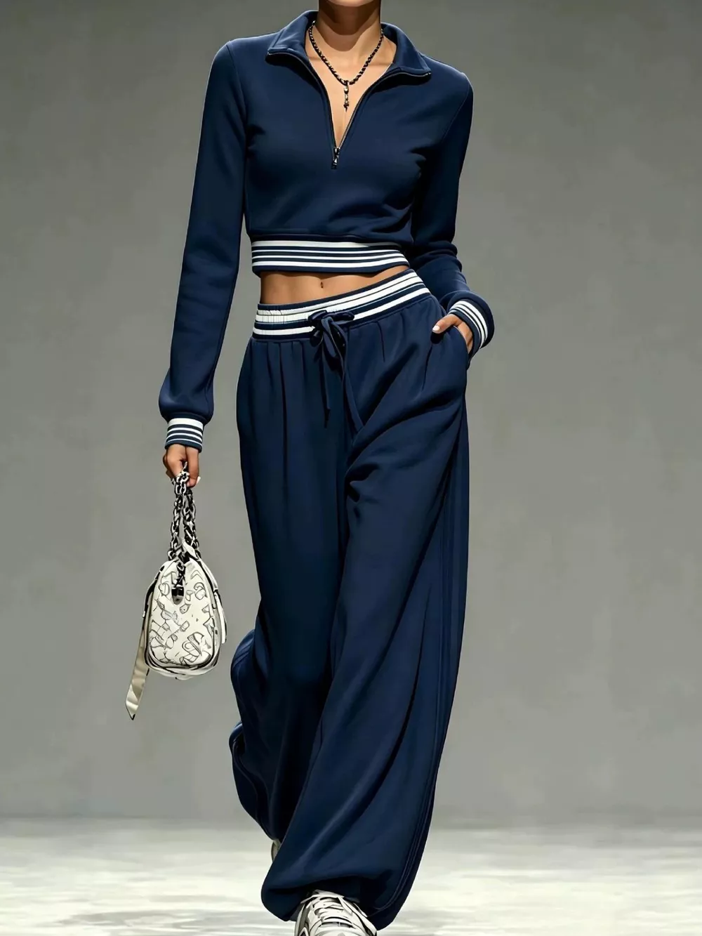 Full Size Half Zip Cropped Top and Pants Set Plus Size, image 20