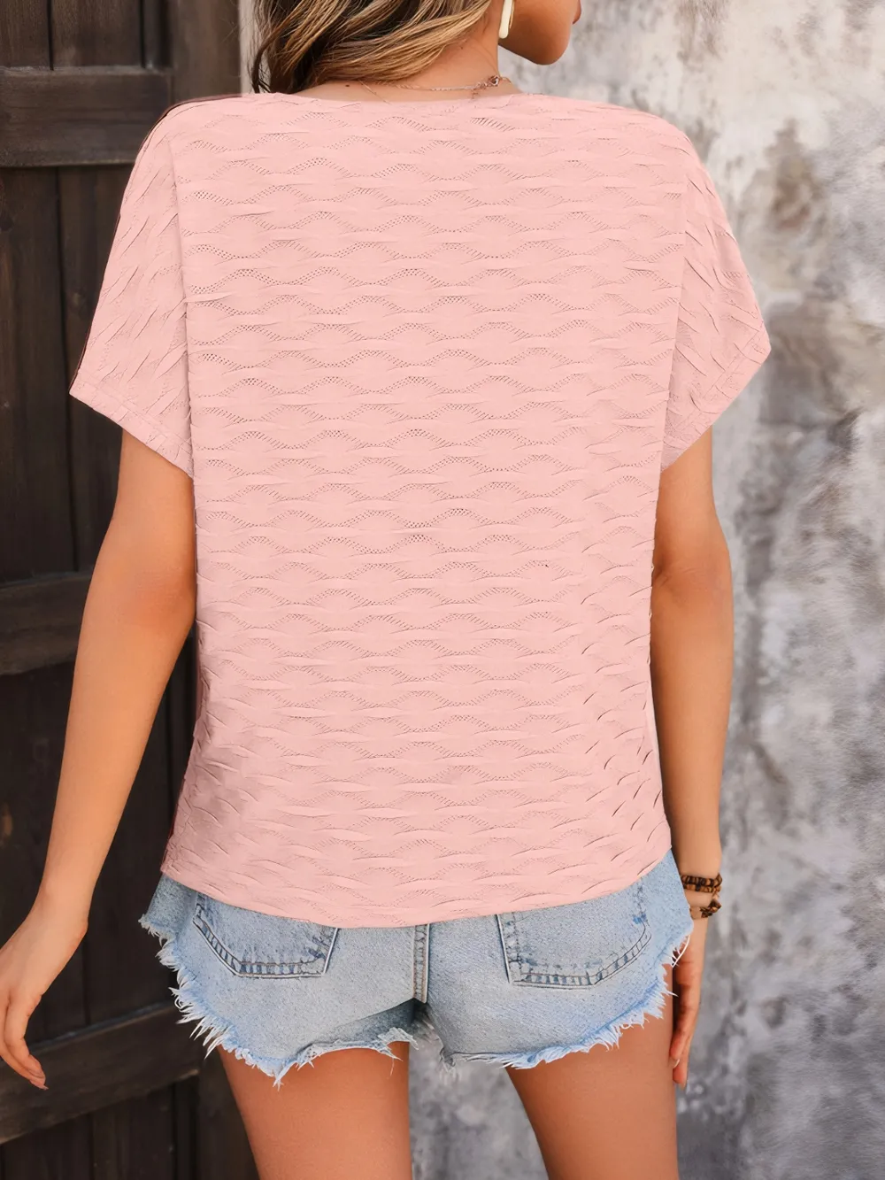 Solid Round Neck Short Sleeve T-Shirt, image 3