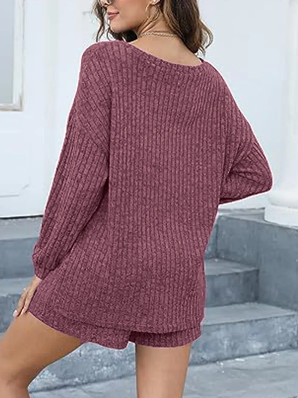 Round Neck Dropped Shoulder Top and Shorts Set, image 8
