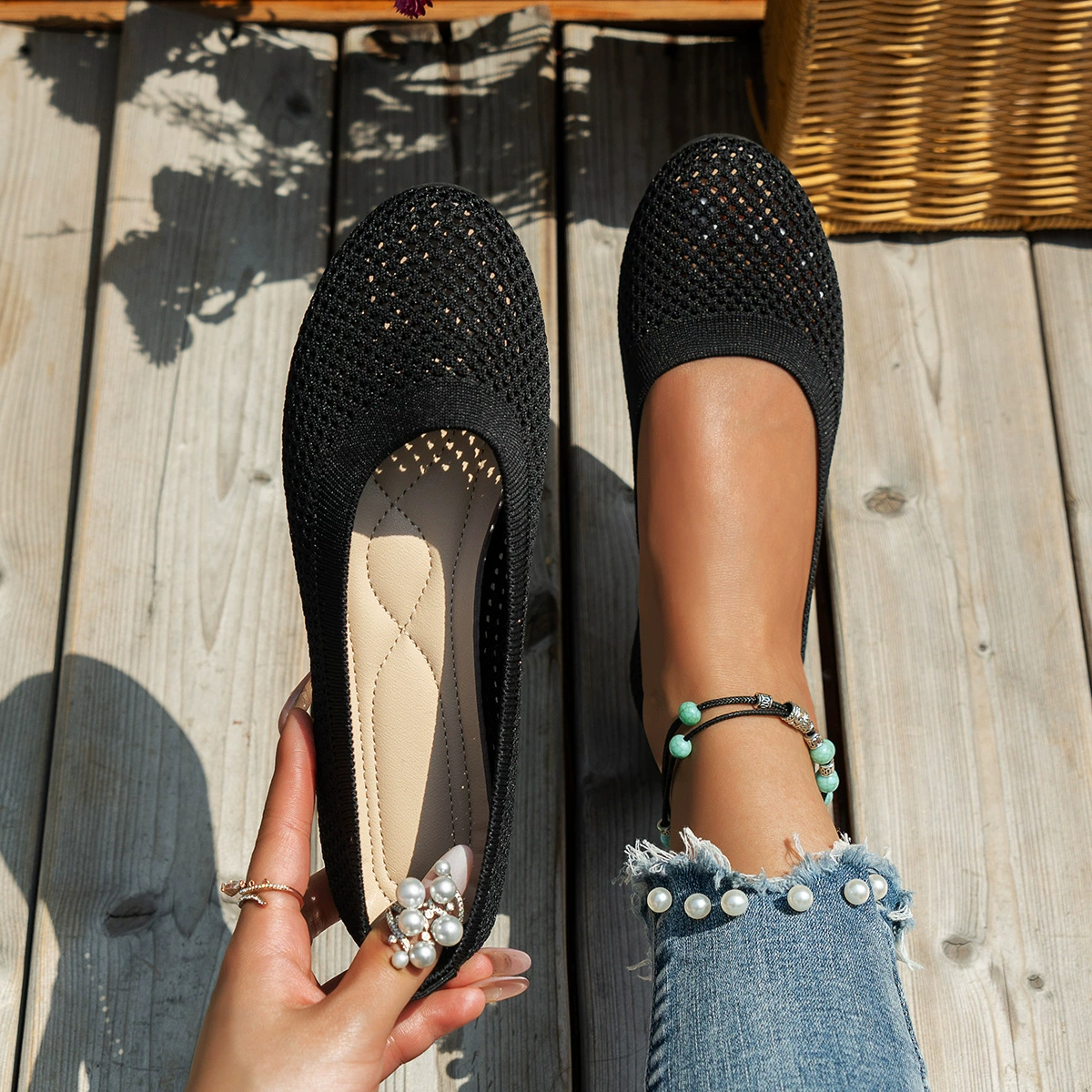 Solid Color Mesh Flat Slip-Ons, image 17