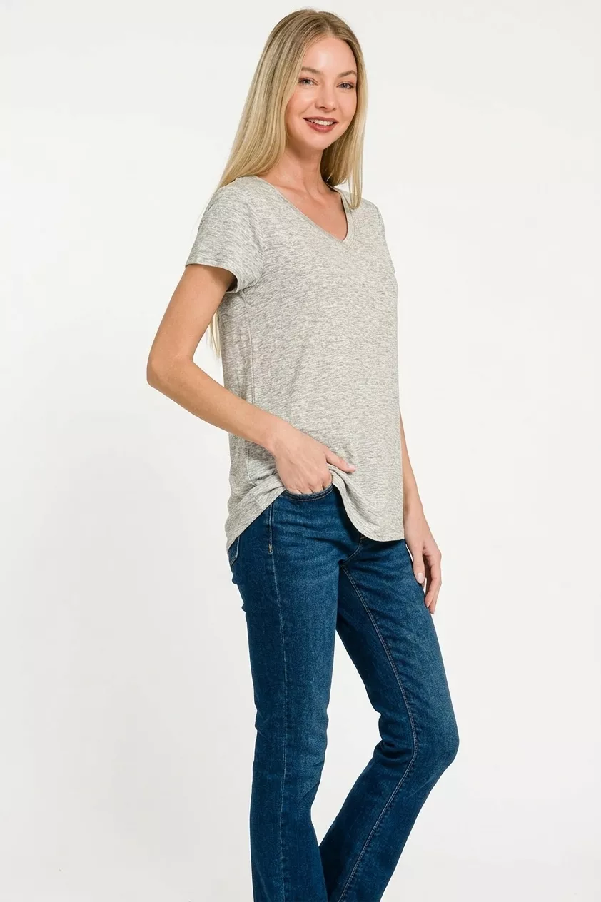 Rayon Short Sleeve V-neck Round Hem Top, image 2