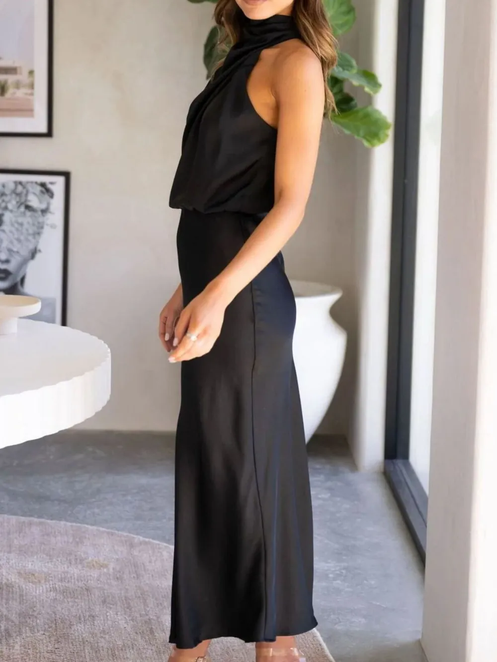 Asymmetrical Ruched Sleeveless Midi Dress, image 10