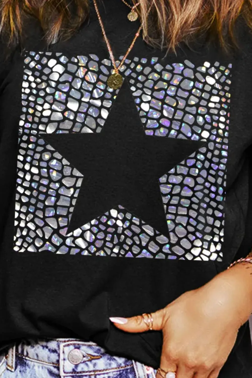 Star Round Neck Short Sleeve T-Shirt, image 2