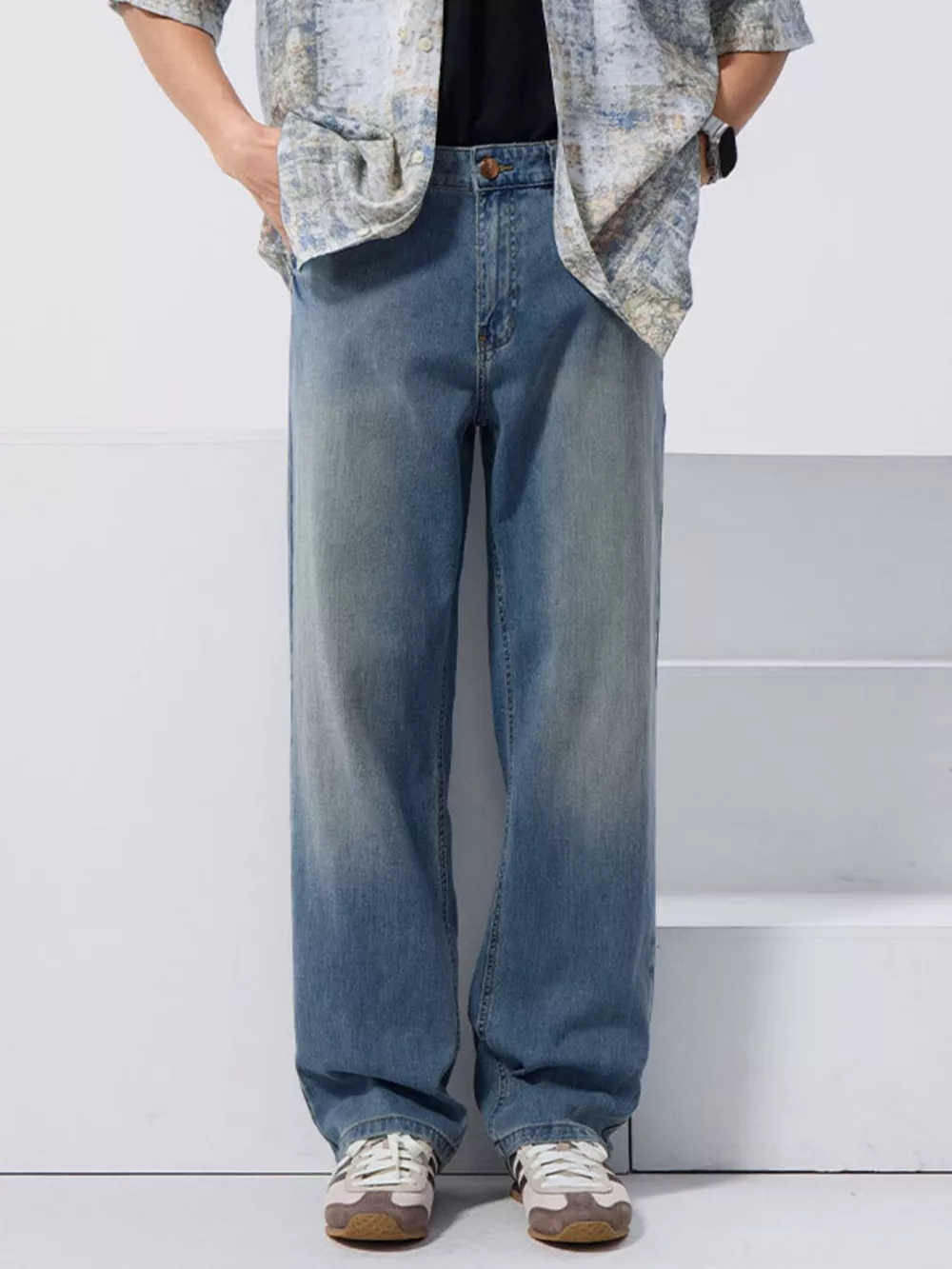 Men's Vintage Wash Loose Fit Jeans, image 9
