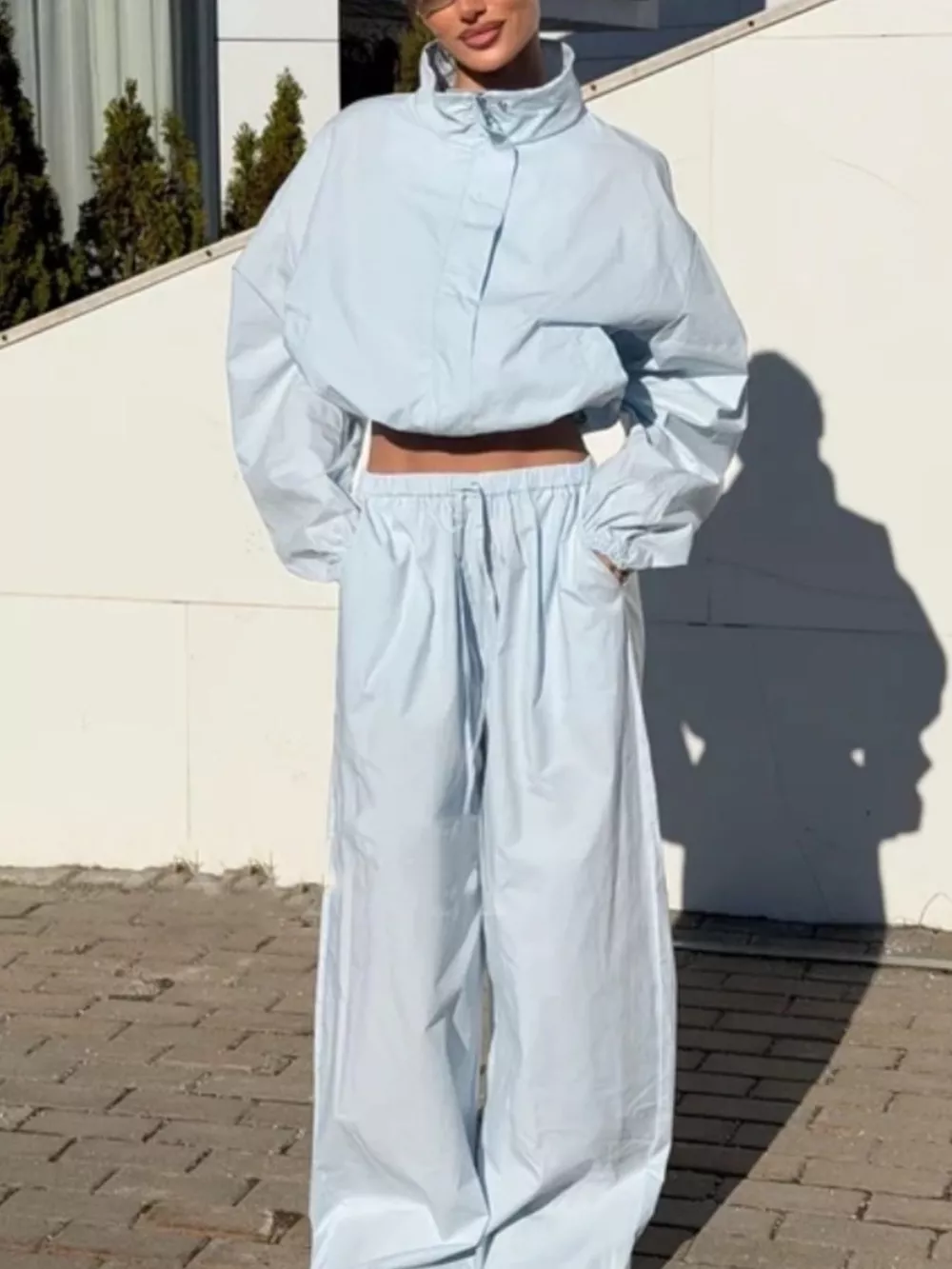 Drawstring Hem Crop Jacket and Wide-Leg Pant Set, image 16