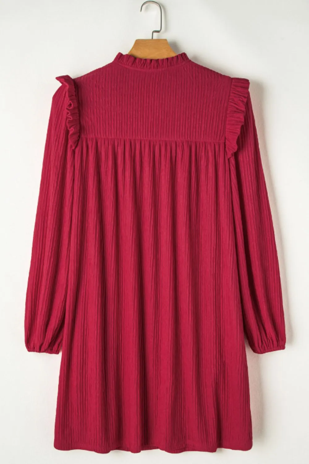 Frill Notched Long Sleeve Dress, image 4