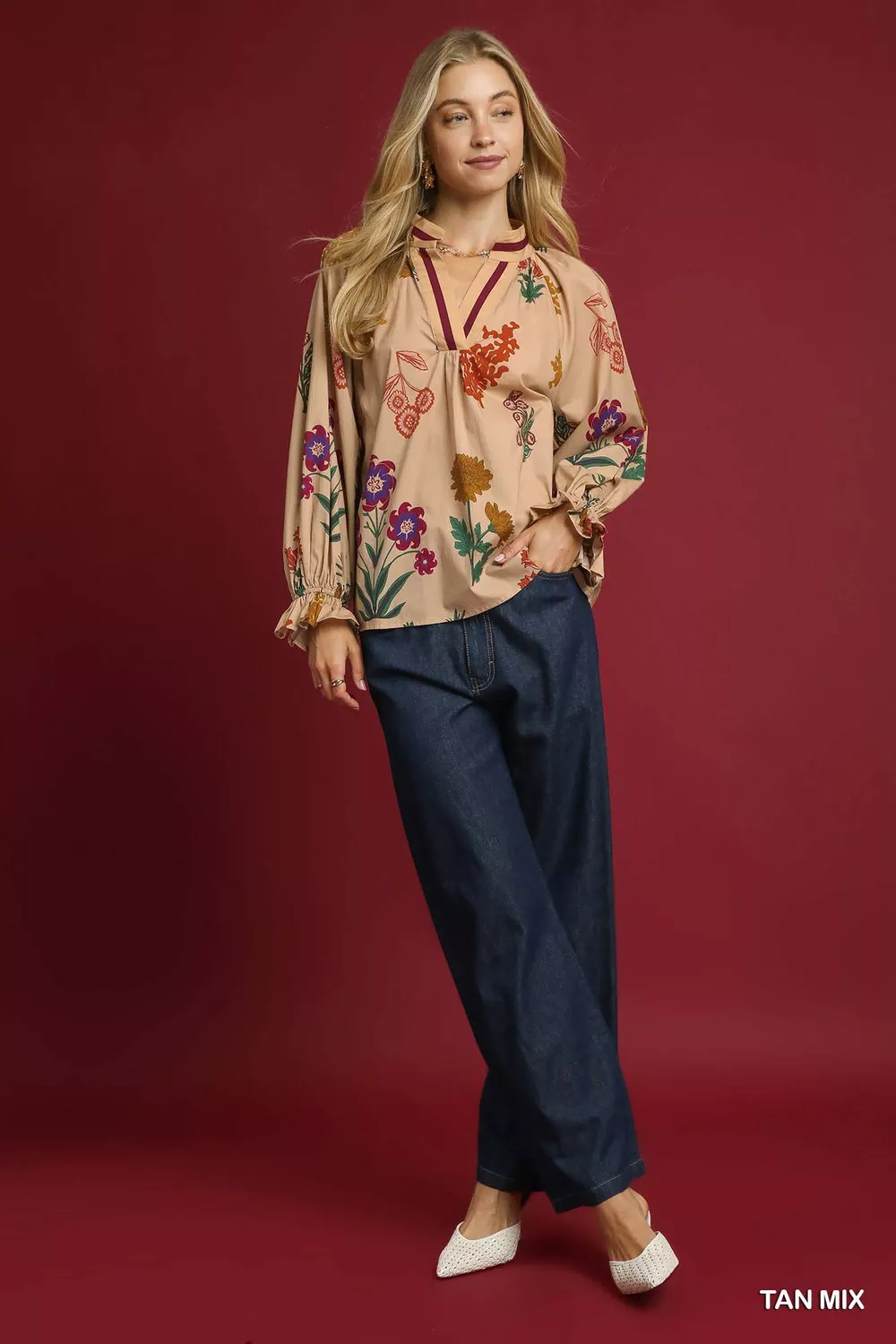 Floral Print Flounce Sleeve Blouse, image 5
