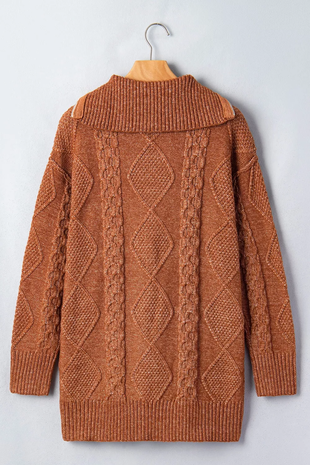 Zip-Up Cable Knit Drop Shoulder Sweater Dress, image 8