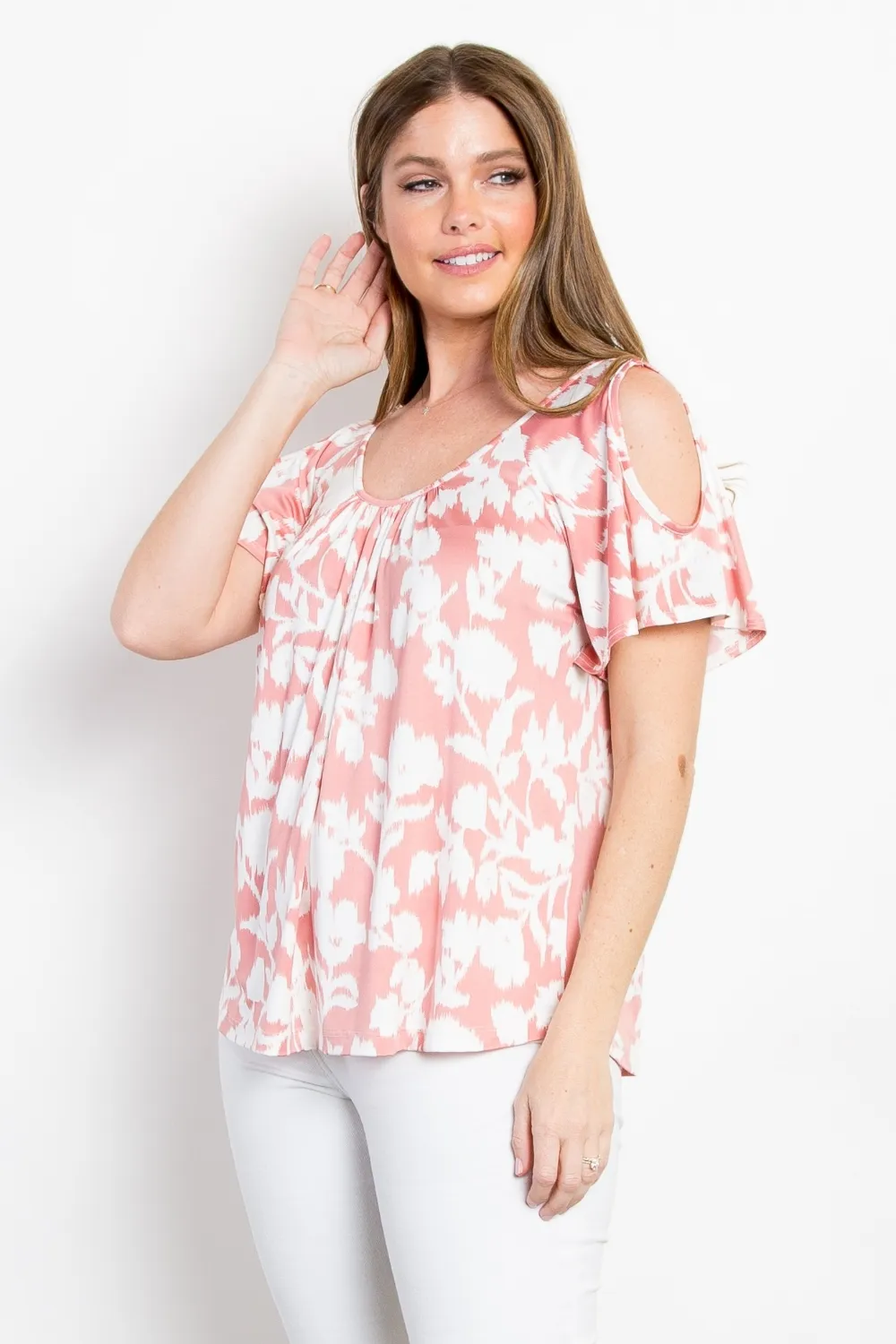 Full Size Foral Cold Shoulder Top, image 3