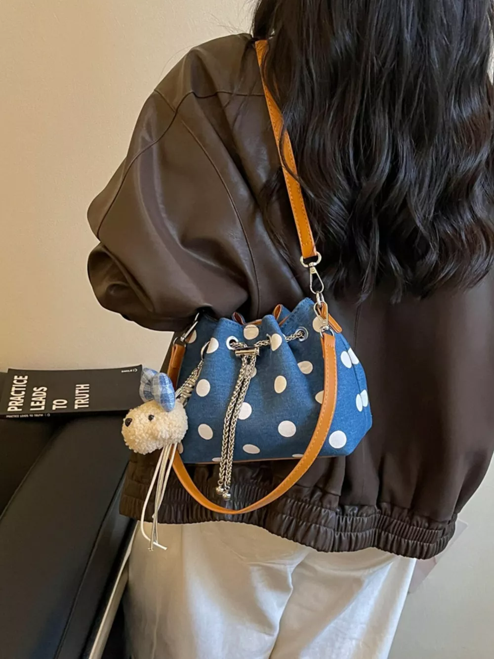 Polka Dot Bucket Crossbody Bag, image 6