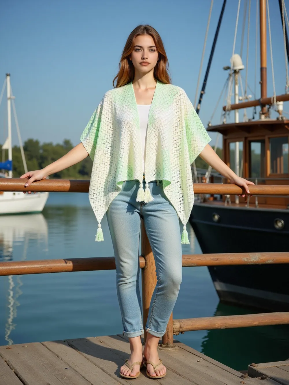 Openwork Tassel Gradient Knit Cover Up