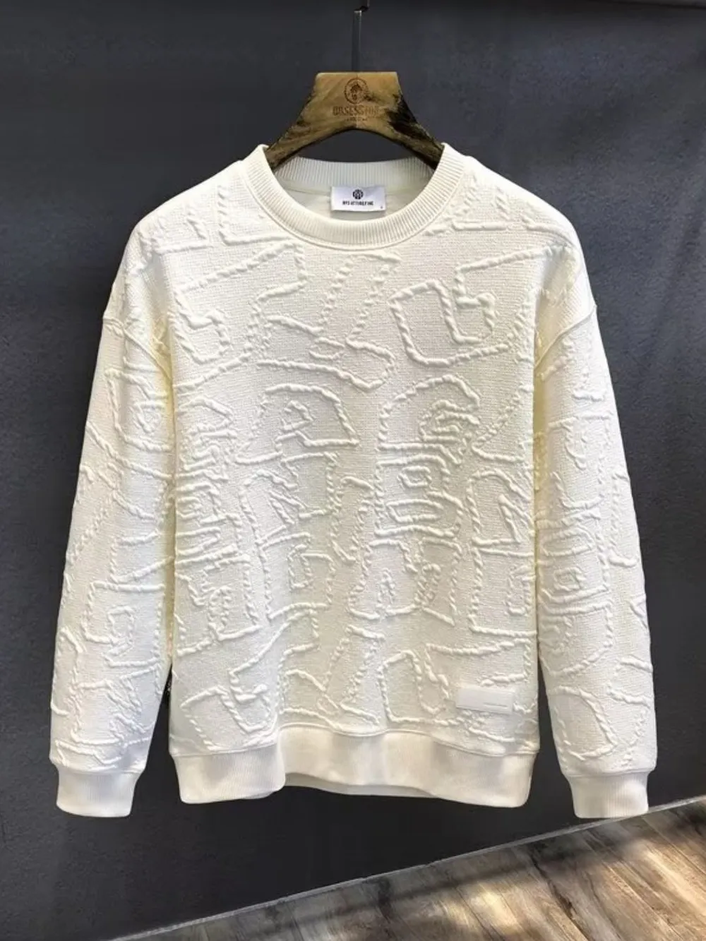Men's Plus Size Textured Round Neck Long Sleeve Sweatshirt, image 4